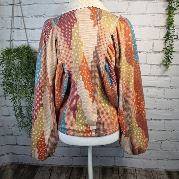 WOMENS GIMMECK BY BUCKLE BOHO TOP BALLON SLEEVES CROCHETED COLLAR SIZE SMALL - Picture 8 of 12